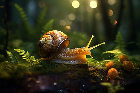 森林中蜗牛的旅程（删除不相关的关键词）图片素材