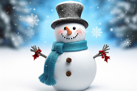 小雪二十四节气雪地里中佩戴高帽与围巾的雪人背景