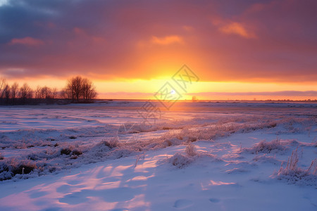 冰雪中的夕阳图片
