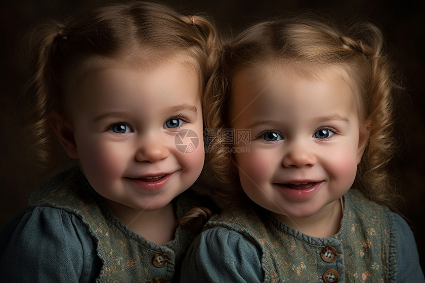 一组双胞胎迷女童的微笑图片