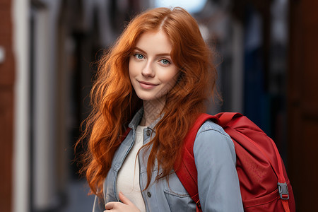 红发女生的校园风采背景图片