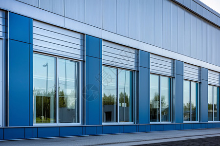蓝色窗蓝色工厂外墙背景