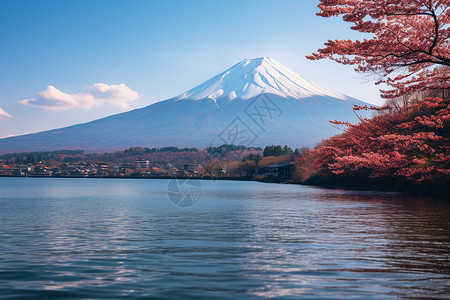 富士山与湖泊背景图片