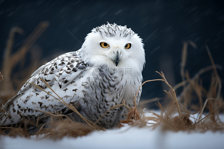 雪地中野生的猫头鹰图片