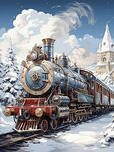 冬季雪中行驶的火车图片