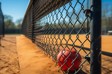 一个棒球在的篱笆后面背景图片