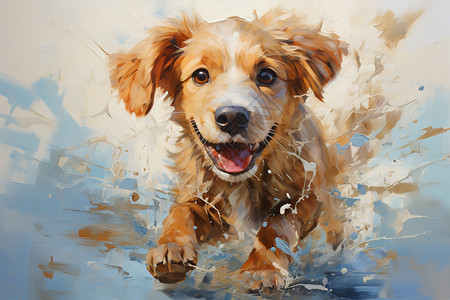 在水中奔跑的小狗图片
