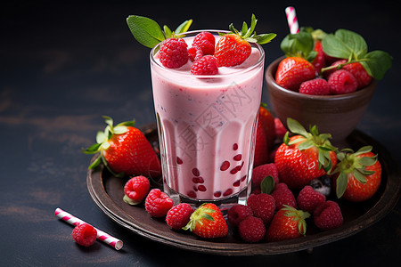 可口美味的草莓奶昔图片