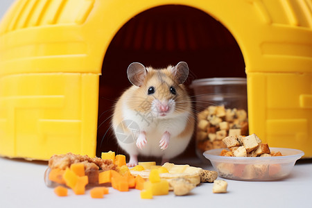 小仓鼠在享用食物背景图片