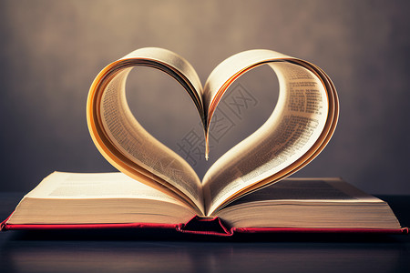 书籍爱心形状一本书折成心形背景