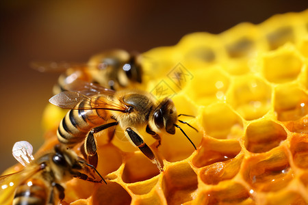 蜂巢上忙碌的蜜蜂高清图片