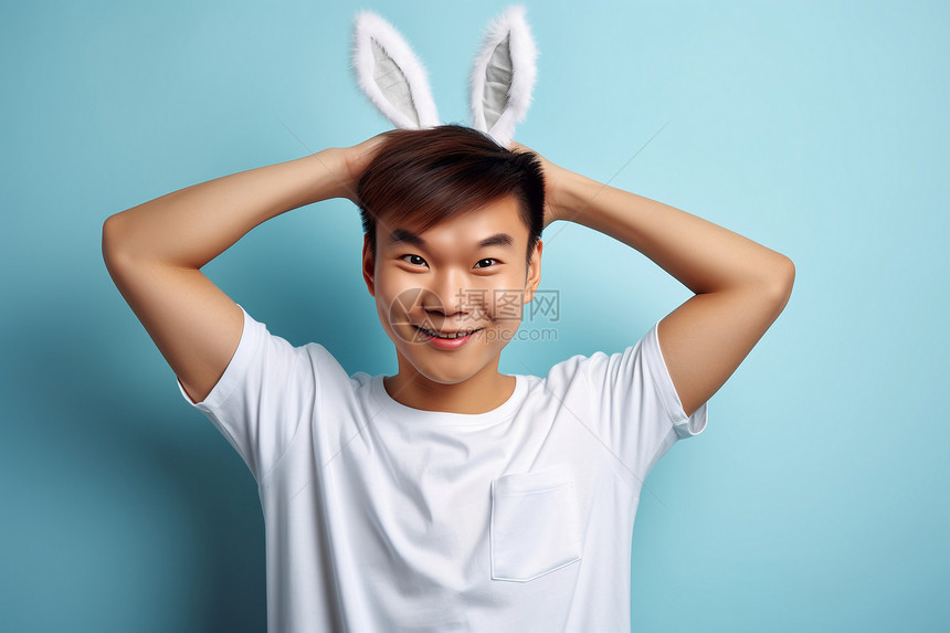 戴着兔耳朵的男性图片