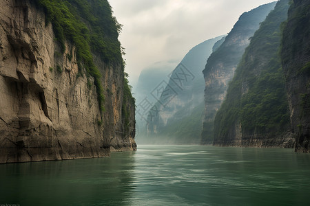 云雾缭绕的三峡风情背景图片