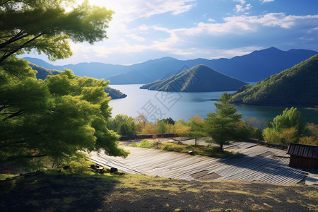 湖泊与群山的壮丽景色图片