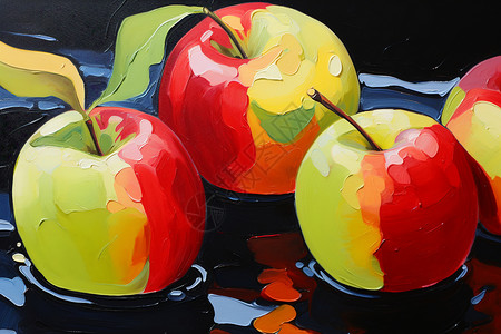 油画果盘上的三个苹果背景图片