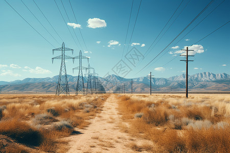 荒漠中的电线杆图片