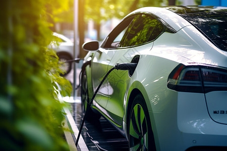 汽车科技道路旁充电的新能源汽车背景