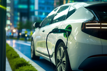 街道中充电的新能源汽车图片