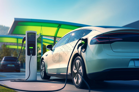 科技升级正在充电的新能源汽车背景