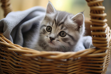 小猫咪在篮子里图片