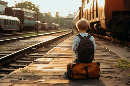孤单男孩等待火车图片