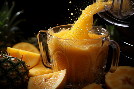 鲜榨的菠萝汁高清图片