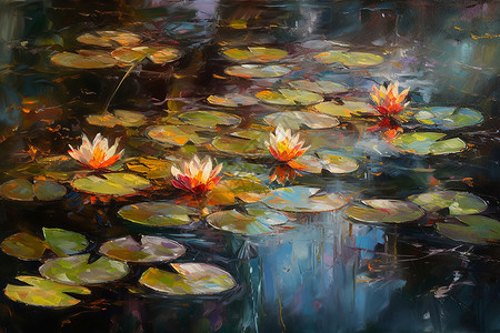池塘中的美丽睡莲背景图片