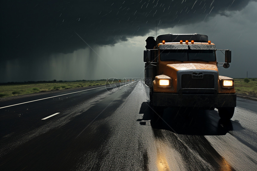 暴雨中的卡车图片