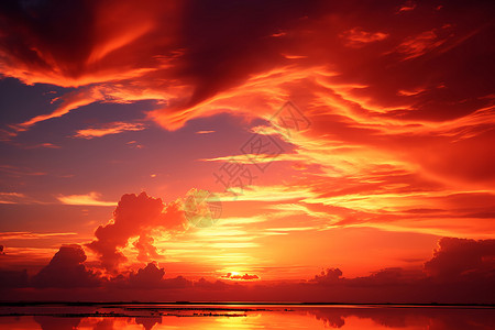 夕阳晚霞倒影在水中图片