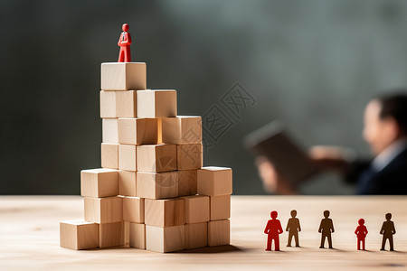 小木方块用方块积木搭建商业管理模型背景
