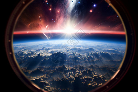 宇宙舷窗中的太阳图片