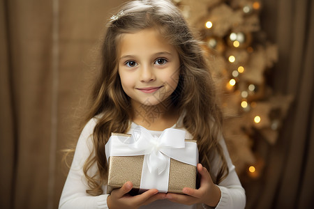 小女孩抱着礼物背景图片