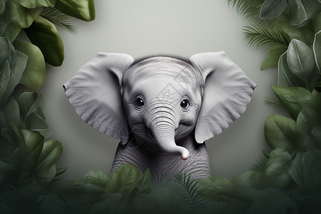 绿叶间的小象背景图片