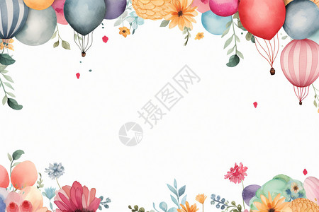 气球花草节日边框背景图片