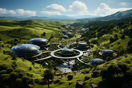 未来里的绿色都市背景图片