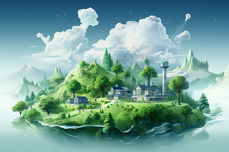 奇幻的绿岛插图背景图片