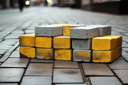 花岗岩城市街道上的砖块背景