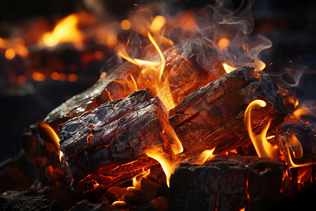 燃烧木炭的宏观特写图片