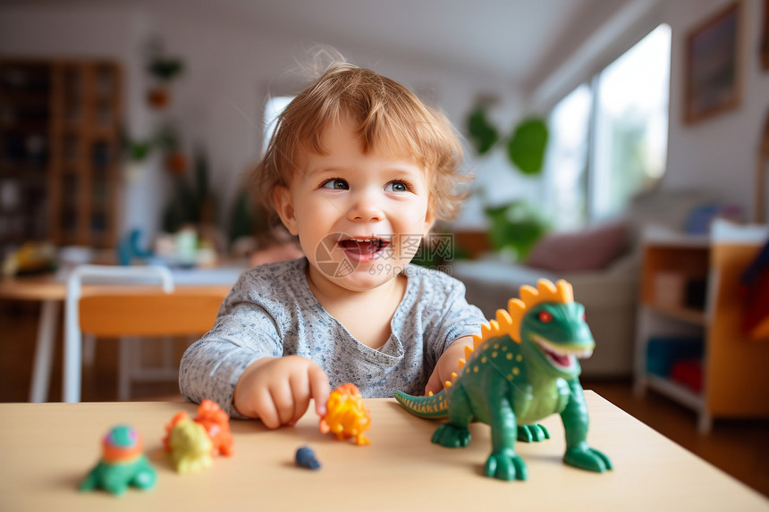 男孩和玩具恐龙图片