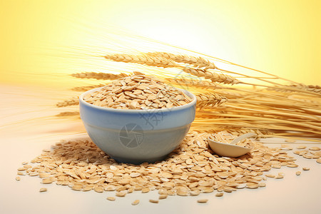 燕麦和一束麦杆背景