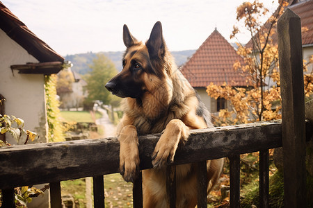 安全守护守护庭院的狼狗背景