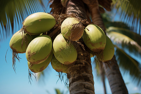 椰子树上成熟的椰子高清图片