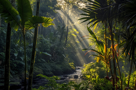 热带森林的小溪背景图片