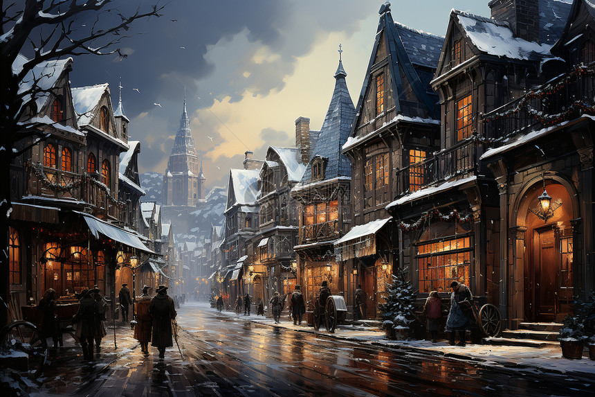 冬季繁华的欧洲古典街道图片