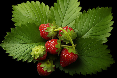 枝叶上香甜美味的草莓图片