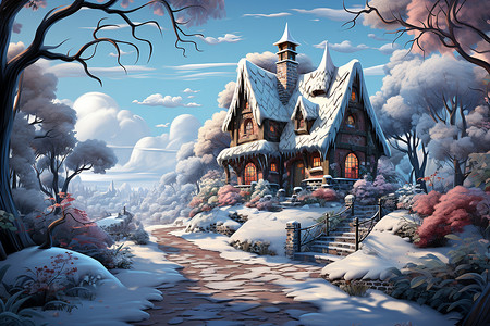 冬季雪后的童话小屋图片