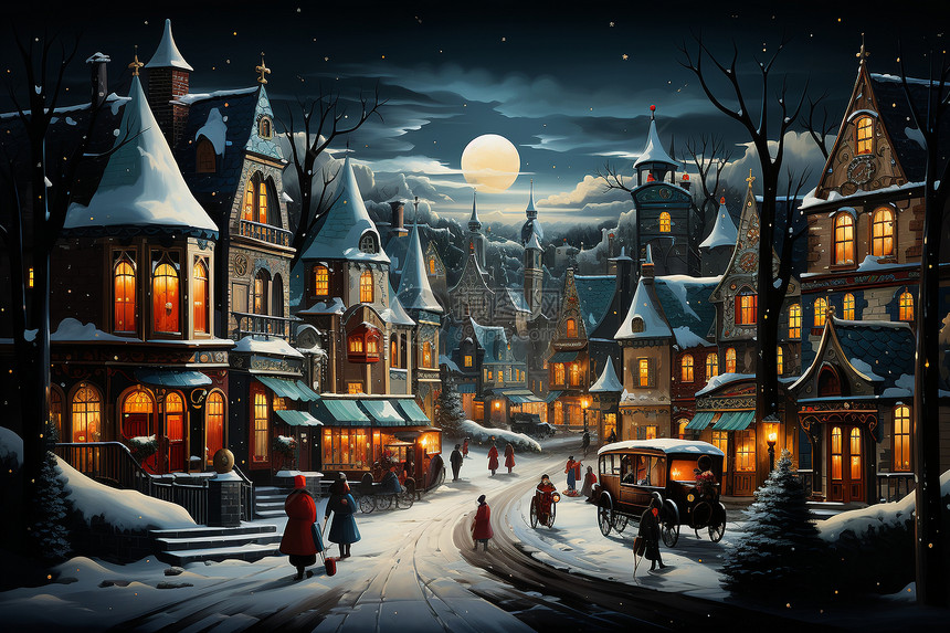 冬季静谧的古典城镇街道图片
