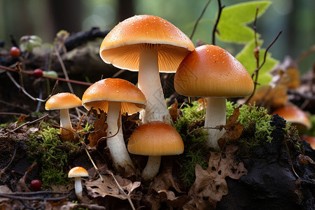 雨后丛林中生长的蘑菇图片