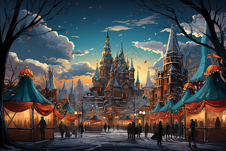冬季狂欢乐园中的城堡背景图片