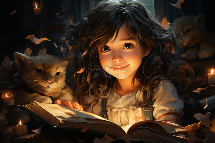 童话书前可爱的小女孩图片